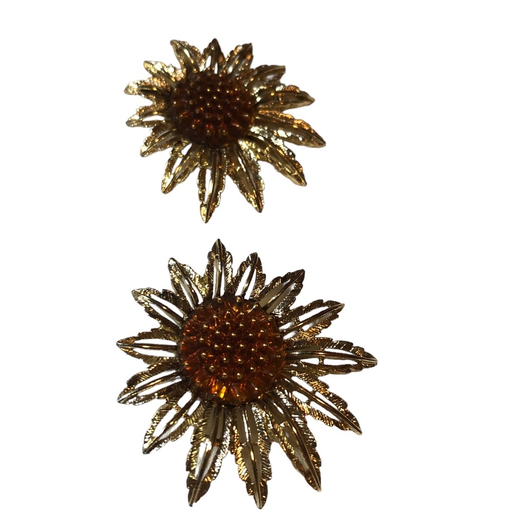 SARAH COVENTRY - Vintage Starburst Brooch Pin and Clip‎ Earrings Set - Sunflower - Picture 4 of 8